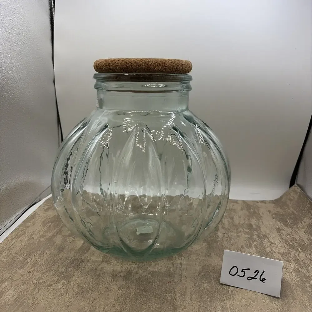 Pier 1 Green Glass Pumpkin Shaped Pasta Jar w/ Lid 11